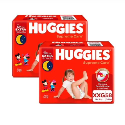 Kit Fralda Descartável Huggies Supreme Care XXG 116 Tiras