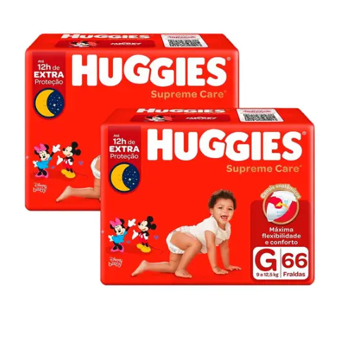 Kit Fralda Descartável Huggies Supreme Care G 132 Tiras