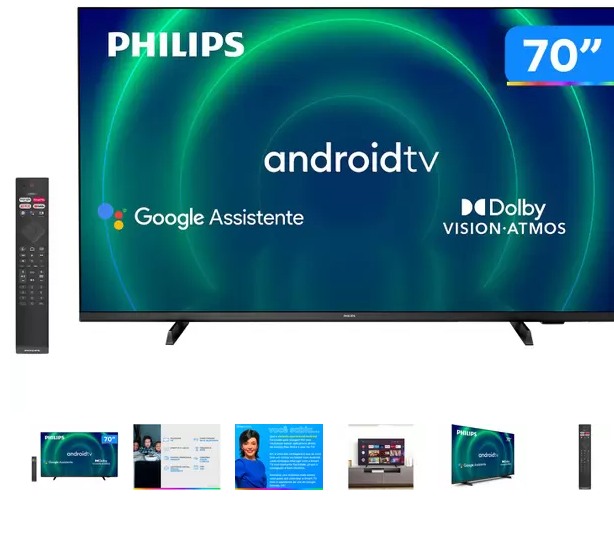 Smart TV 70” 4K UHD D-LED Philips 7406 - 70PUG7406/78 Wi-fi Bluetooth Google Assistente