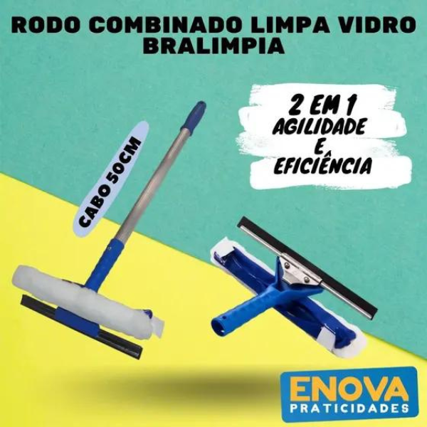 Rodo Combinado Limpa Vidro Bralimpia 25cm Largura Com Cabo De 50cm