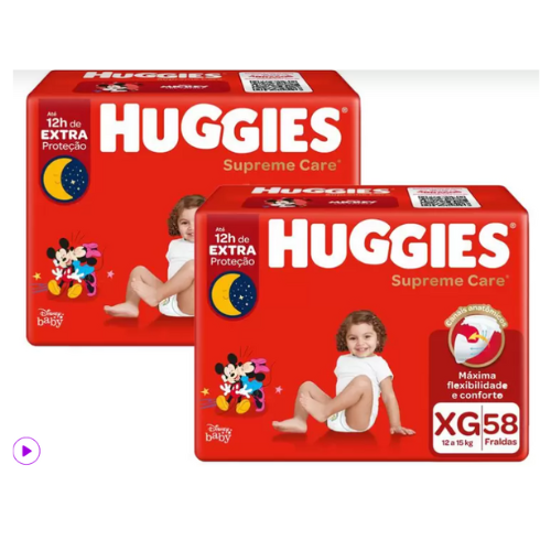 Kit Fralda Huggies Supreme Care Tam. XG - 12 até 15kg 116 Unidades